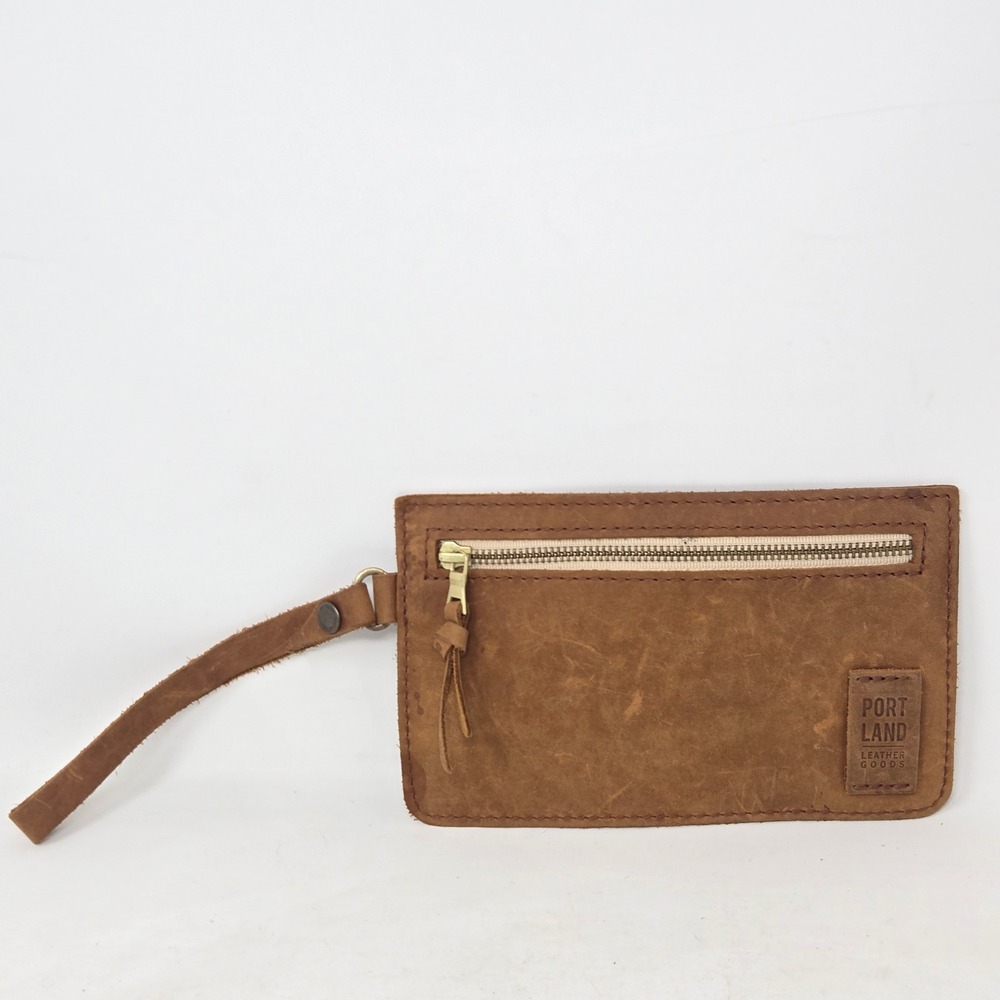 Portland Leather Goods Saddle Brown Leather Wristlet Pouch Zip Wallet